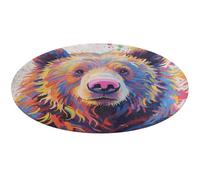 Colorful Bear Painting Round Area Rug Non Slip Backing Doormat Water Absorbent Plush Throw Low-Pile Non-Slip Floor Mat Carpet for Living Room Bedroom Entryway Nursery Room 90 * 90cm