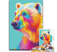 Colorful Bear Portrait on Teal Background Adult Jigsaw 1000pcs (52x38cm) | A early-year puzzle challenge for a calm start to the year for screen-free time.