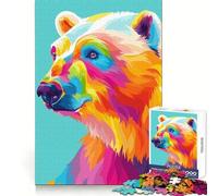 Colorful Bear Portrait on Teal Background Jigsaw Puzzles 1000 Pieces for Adults Cognitive Train Vivid Hue Pattern Assemble (38x26cm)