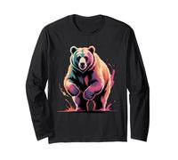 Colorful Bear Poster Style Paint Splatter Art Graphic Splash Long Sleeve T-Shirt