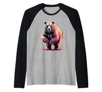 Colorful Bear Poster Style Paint Splatter Art Graphic Splash Raglan Baseball Tee