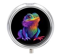 Colorful Bearded Dragon Travel Pill Organizer Portable Pill Case Small Pill Box for Purse Pocket