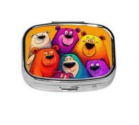 Colorful Bears_1_1 Square Mini Pill Case, Compact Metal Pocket Pill Box with 2 Compartments for Travel