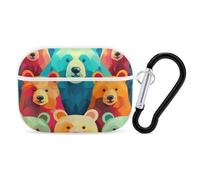 Colorful Bears AirPods Pro Case Cover with Keychain Ring PC Hard Shell Protective Case for AirPods Pro 2nd for Women Men Generation Easy Open Full Drop Protection Cover White-Style