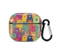Colorful Bears Bluetooth Earbuds Case Cover Full Body Shockproof Protection Hard Case Support Wireless Charging with Keychain Personalized Gift for AirPods 3
