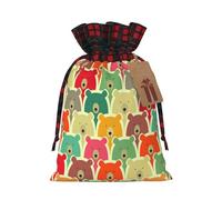 (Colorful Bears) Christmas Drawstring Gift Bags Fabric Gift Bags Goodie Bags For Xmas Party Wedding Party Birthday Diy M