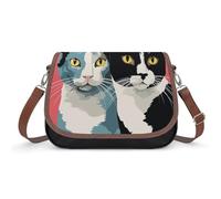 Colorful Bears Crossbody Bags for Women Leather Handbags Travel Purses Shoulder Bags Tote Bag for Daily Use, Black and White Cat, One Size