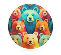 Colorful Bears Cutting Board for Kitchen Mini Cheese Chopping Board Round Tempered Glass Chopping Block for Picnic Cutting Pizza Meat Fruit(7.9 Inch)