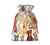 (Colorful Bears) Large Reusable Burlap Pouches Rustic Wedding Favor Xmas Bags Drawstring Gift Sacks Bulk Party. M Size