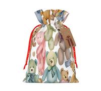 (Colorful Bears) Large Reusable Burlap Pouches Rustic Wedding Favor Xmas Bags Drawstring Gift Sacks Bulk Party. M Size