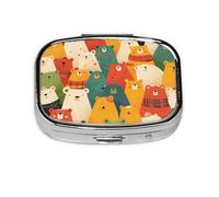 Colorful Bears Mini Pill Box Metal Travel Medicine Organizer with 2 Compartments Pocket-Sized Pill Container