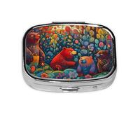 Colorful Bears Mini Pill Box Metal Travel Medicine Organizer with 2 Compartments Pocket-Sized Pill Container