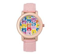 Colorful Bears Pattern Women's Wrist Watch Fashion Wristwatches with Pink Strap Gifts for Women Mother Wife Birthday