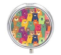 Colorful Bears Pill Box Mini Pill Case Pocket Pill Case for Men Travel Pill Box Cute Pill Organizer 3 Compartment Medicine Pill Organizer Pill Container Pill Holder