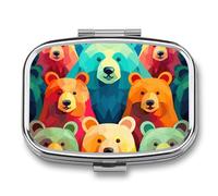 Colorful Bears Pill Box, Portable Pill Organizer, Medicine Pill Container with Mirror and 2 Compartments, Daily Medicine Organizer, Travel Pill Case for Pocket Or Purse