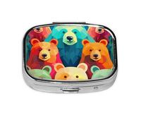 Colorful Bears Pill Case 2 Compartment Pill Box Portable Metal Pill Organizer Cute Travel Pill Container Vitamin Organizer for Purse Pocket Travel Gift