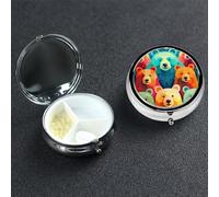 Colorful Bears Pill Case 3 Compartment Pill Box Portable Metal Pill Organizer Cute Travel Pill Container Vitamin Organizer for Purse Pocket Travel Gift