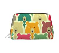 Colorful Bears Print Leather Cosmetic Pouch, Leather Makeup Bag for Purse with Top Zip Closure Stylish Toiletry Bag