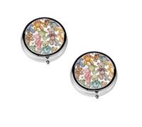 Colorful Bears Print pilldispenser, Round Organizer, 3 Compartment Small Case for Purse & Pocket, Portable Medicine Box for Travel