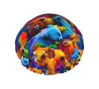 Colorful Bears Print Shower Cap, Bath Shower Caps for Women Long Hair, Double Layer Waterproof Bathing Shower Hat