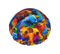 Colorful Bears Print Washable Reusable Shower Cap/Hair Hat With Lining/Elastic Fit All Hair Lengths