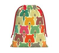 Colorful Bears Printed Christmas Drawstring Gift Bags For Decorating Christmas Trees Staircases And Porches Party Favors Wedding Decor & Holiday Packaging 3 Sizes