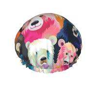Colorful Bears Printed Double Layer Lined Shower Cap,Shower Caps For Women Reusable