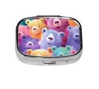 Colorful Bears Square Mini Pill Case, Compact Metal Pocket Pill Box with 2 Compartments for Travel