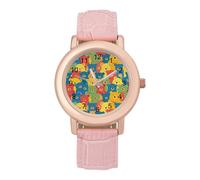 Colorful Bears Women's Wrist Watch Fashion Wristwatches with Pink Strap Gifts for Women Mother Wife Birthday