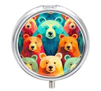 Colorful Bears3 Compartment Travel Pill Case, Sealed Portable Pill Container Mini Size Metal Pills Box for Pocket Purse, Three Times A Day Pills Organizer for Men, Women