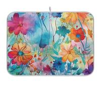 Colorful Beautiful Flowers Dish Drying Mat for Kitchen Counter Absorbent Microfiber Dish Drying Pad Drainer Mat, Medium 40x46 cm