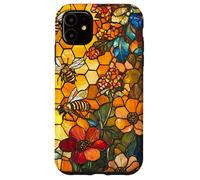 Colorful Bees Flying Over Honeycomb and Flowers Case for iPhone 11