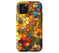 Colorful Bees Flying Over Honeycomb and Flowers Case for iPhone 11 Pro