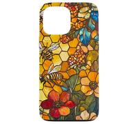 Colorful Bees Flying Over Honeycomb and Flowers Case for iPhone 13 Pro Max