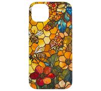 Colorful Bees Flying Over Honeycomb and Flowers Case for iPhone 14 Plus