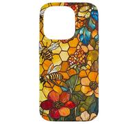 Colorful Bees Flying Over Honeycomb and Flowers Case for iPhone 14 Pro