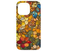 Colorful Bees Flying Over Honeycomb and Flowers Case for iPhone 14 Pro Max
