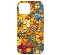 Colorful Bees Flying Over Honeycomb and Flowers Case for iPhone 15