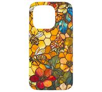 Colorful Bees Flying Over Honeycomb and Flowers Case for iPhone 15 Pro