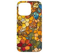 Colorful Bees Flying Over Honeycomb and Flowers Case for iPhone 15 Pro Max