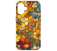 Colorful Bees Flying Over Honeycomb and Flowers Case for iPhone 16