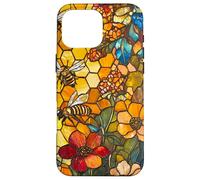 Colorful Bees Flying Over Honeycomb and Flowers Case for iPhone 16 Pro Max