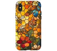 Colorful Bees Flying Over Honeycomb and Flowers Case for iPhone X/XS
