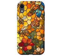Colorful Bees Flying Over Honeycomb and Flowers Case for iPhone XR