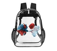 Colorful Betta Fish Clear Backpack Heavy Duty Transparent Backpacks with Side Pockets PVC Bag for Work Sport Travel