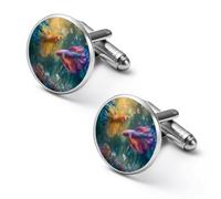 Colorful Betta Fish Cufflinks Funny Cuff Links for Men Father Dad Wedding Christmas Shirts