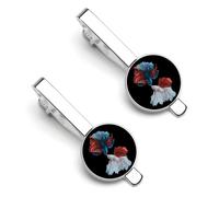 Colorful Betta Fish Tie Clips for Men Shirt Necktie Bar Pinch Mens Suit Tie Accessories Silver Tack Pins Cufflinks