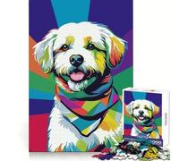Colorful Bichon Frisé Dog Portrait Pop Art Style Hard Jigsaw Puzzle for Adults 1000 Pieces Restful Game Smooth Joint Family Bond Art Decor (38x26cm)