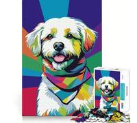 Colorful Bichon Frisé Dog Portrait Pop Art Style Jigsaw Puzzles for Adults 1000 Pieces Restful Game Accurate Cut Family Bond Fine Art (38x52cm)