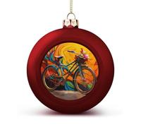Colorful Bicycle Christmas Tree Ornaments 1.6 Inch Shatterproof Pc Plastic Balls with Lanyard Baubles Hanging Christmas Ball Ornaments for Xmas Tree Holiday Party Wedding Home Decorations-red